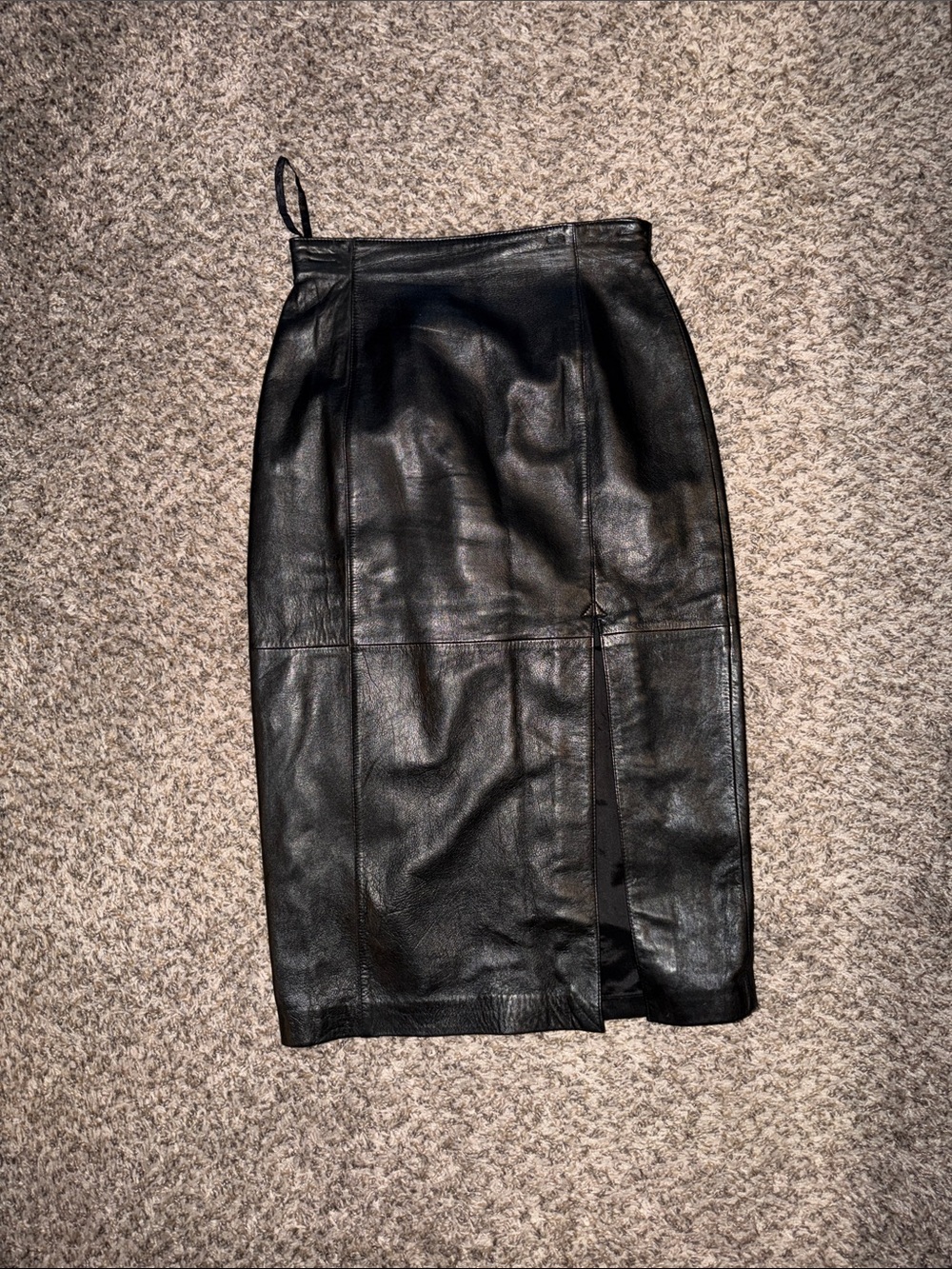 Women's Black Leather Pencil Skirt with Back Slit